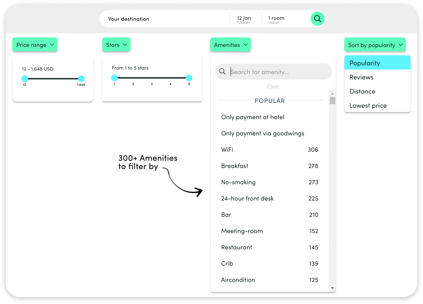 Goodwings filters and search options Goodwings filters and search options